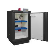 Safety cabinet for storing and charging lithium batteries, black, 90 minutes, 1 door, with shelf, fire extinguisher, smoke detector, audible and visual alarm, 1100 x 635 x 670 mm