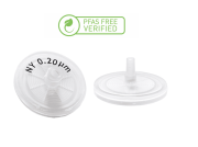 Syringe filter, PFAS free, cellulose acetate, 0.8µm, diameter: 25 mm, acrylic housing, green color, 100 pcs / pack