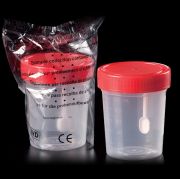 Mintatartó edény, STERIL, PS-kanállal, 120 ml, PP, egyesével csomagolva, 350 db/csomag
