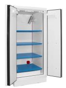 790+1FLIA4 Safety cabinet for lithium battery storage and charge, white, 90 minutes, 2 doors, 4 shelves and 1 fire extinguisher, 2050 x 905 x 903 mm