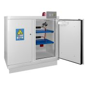 Safety cabinet for storing and charging lithium batteries, white, 90 minutes, 2 doors, with shelf, fire extinguisher, smoke detector, audible and visual alarm, 1100 x 1137 x 670